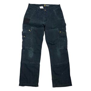 CARHARTT Black Relaxed Fit Worn & Distressed Cargo Denim Jeans Mens 32x30